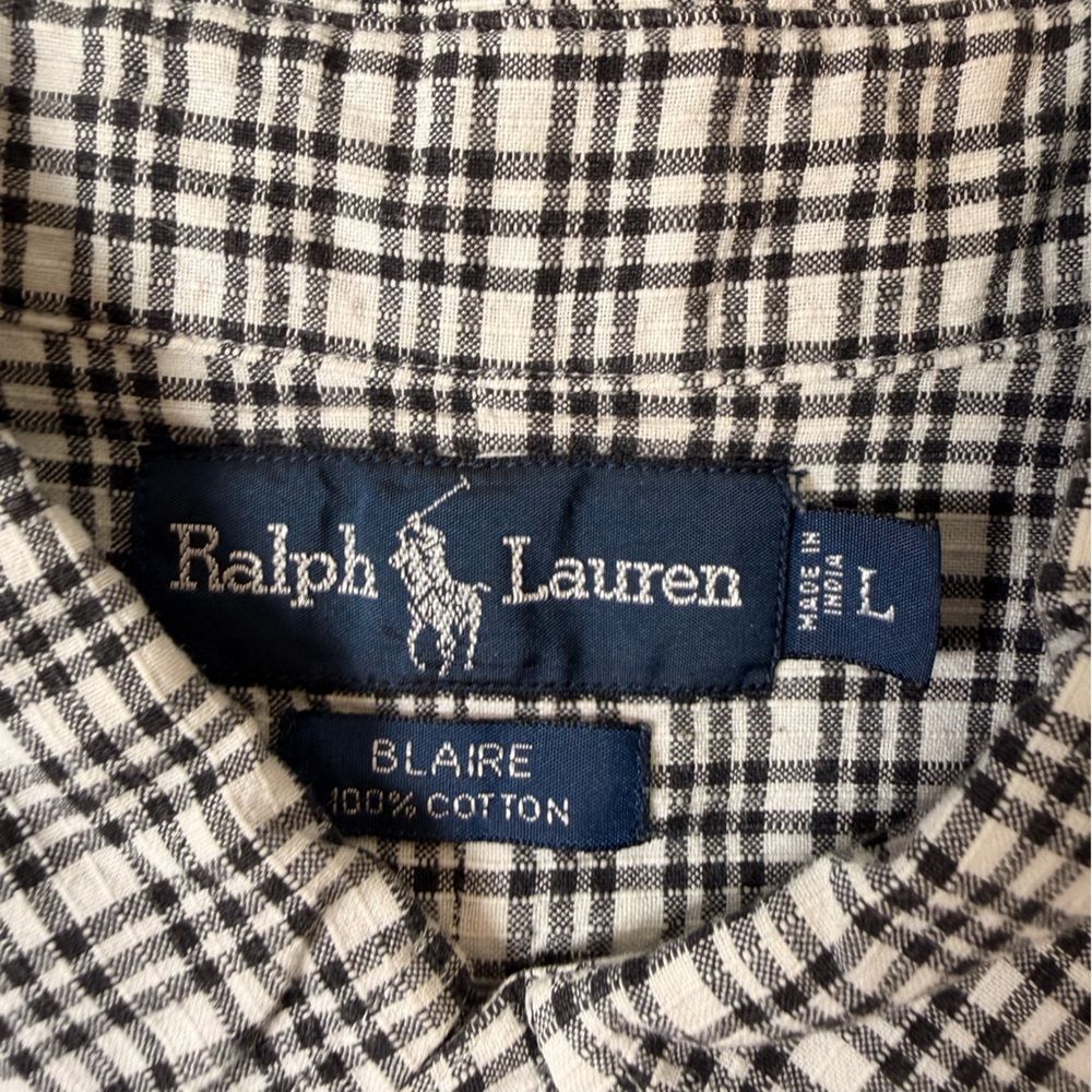Ralph Lauren Blaire Cotton Shirt Black/White Plaid Short Sleeve Preppy Top Sz L - Picture 4 of 7
